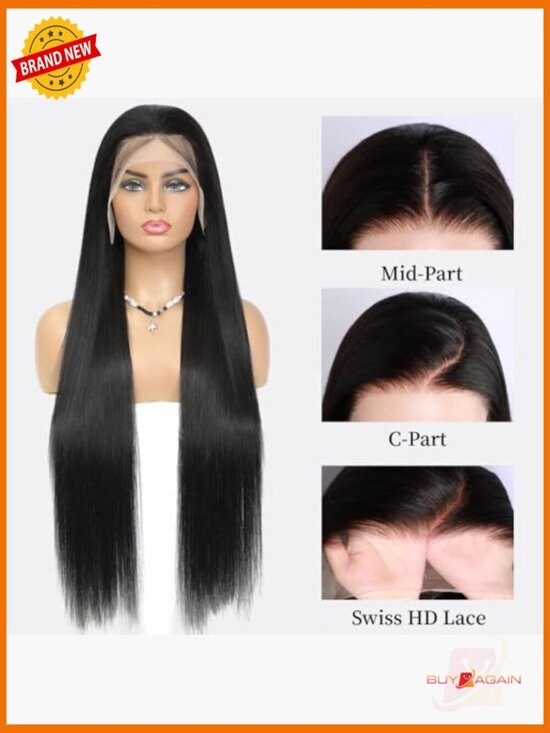 30 Inch 13x6 Lace Front Wig Human Hair Straight 200% Density Natural Black main image 6